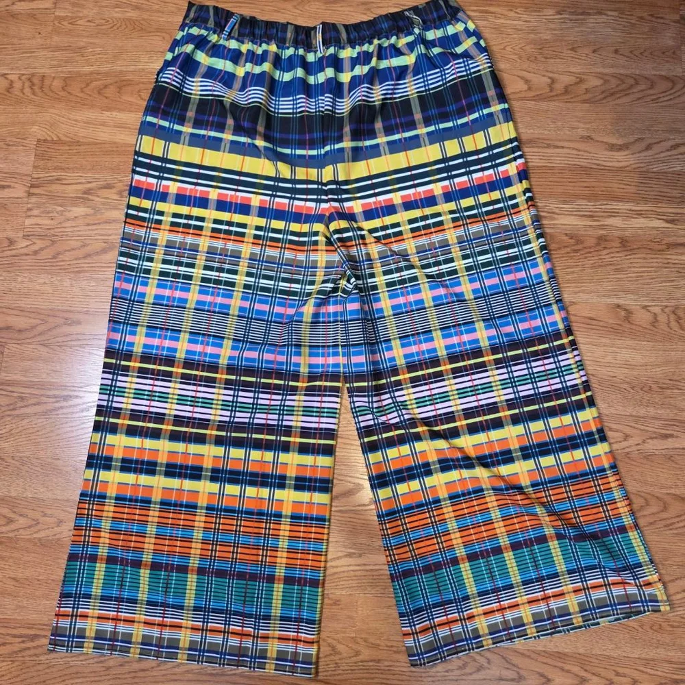 Dalin. Plaid Wide Leg Pants 3X Blue Orange - Picture 2 of 7